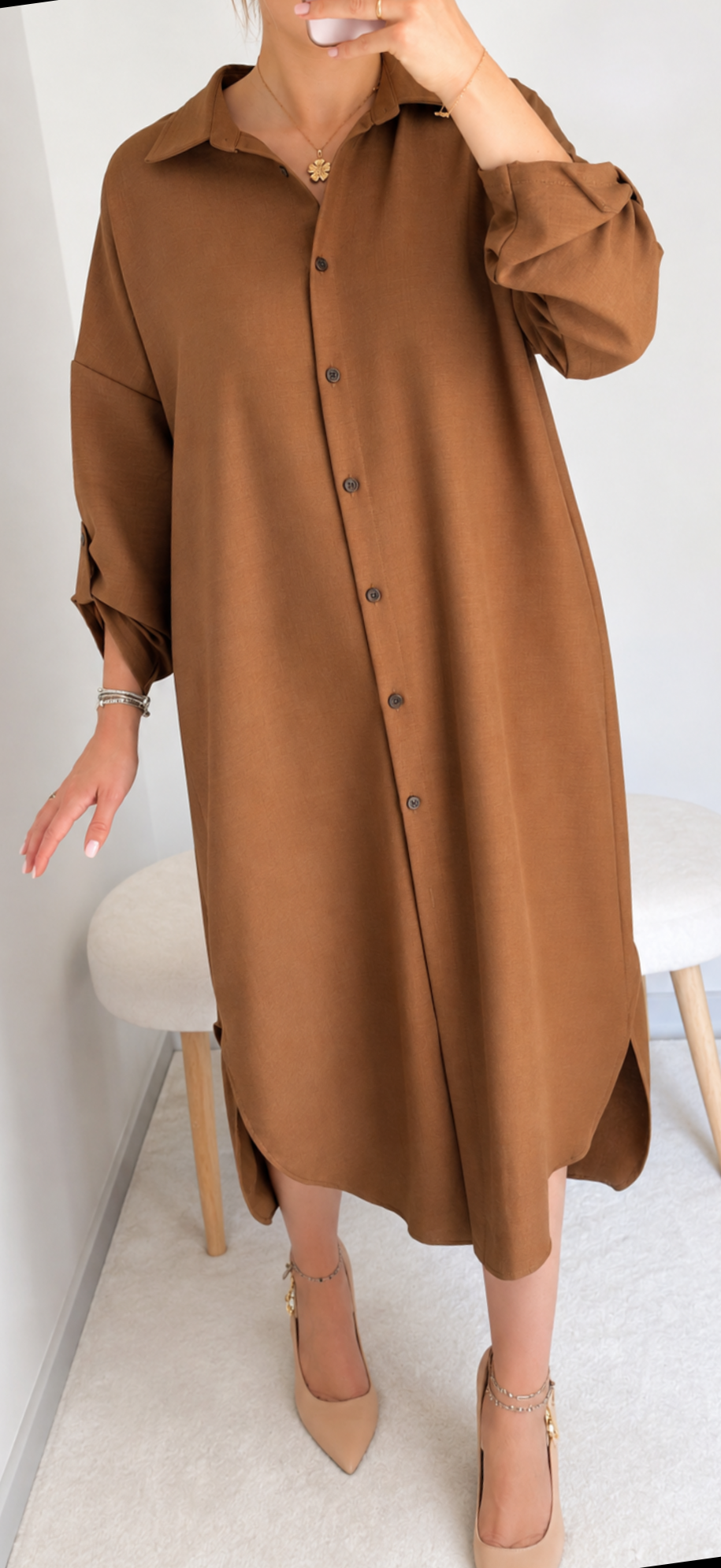 Robe chemise longue choco