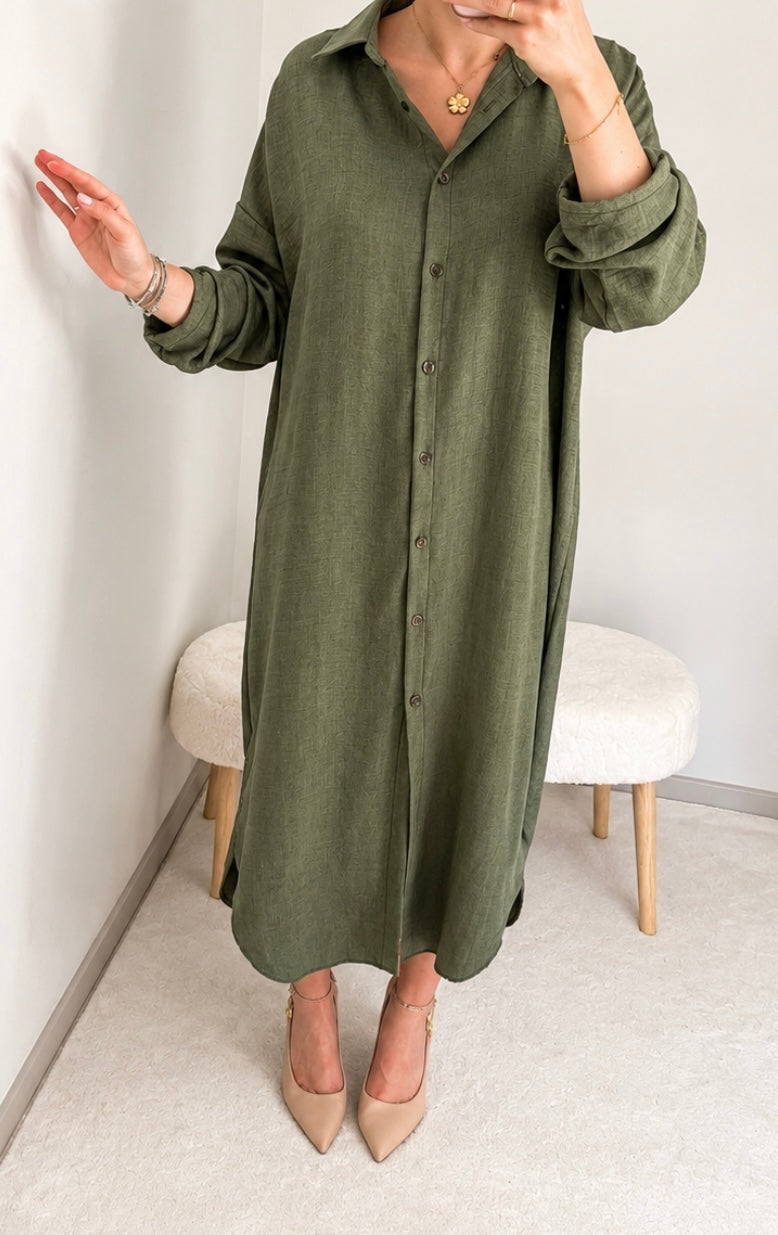 Robe chemise longue kaki