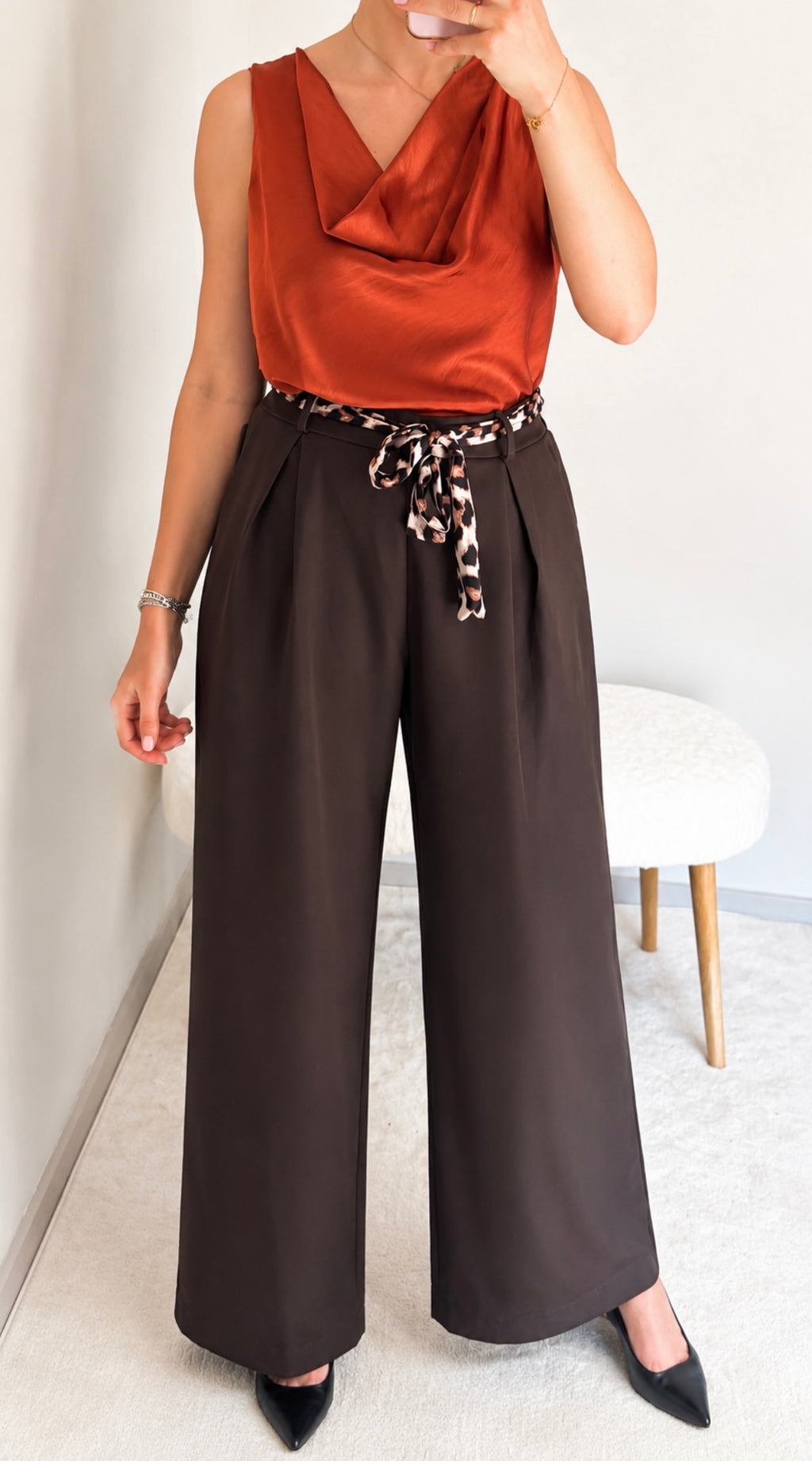 Pantalon choco ceinture léop