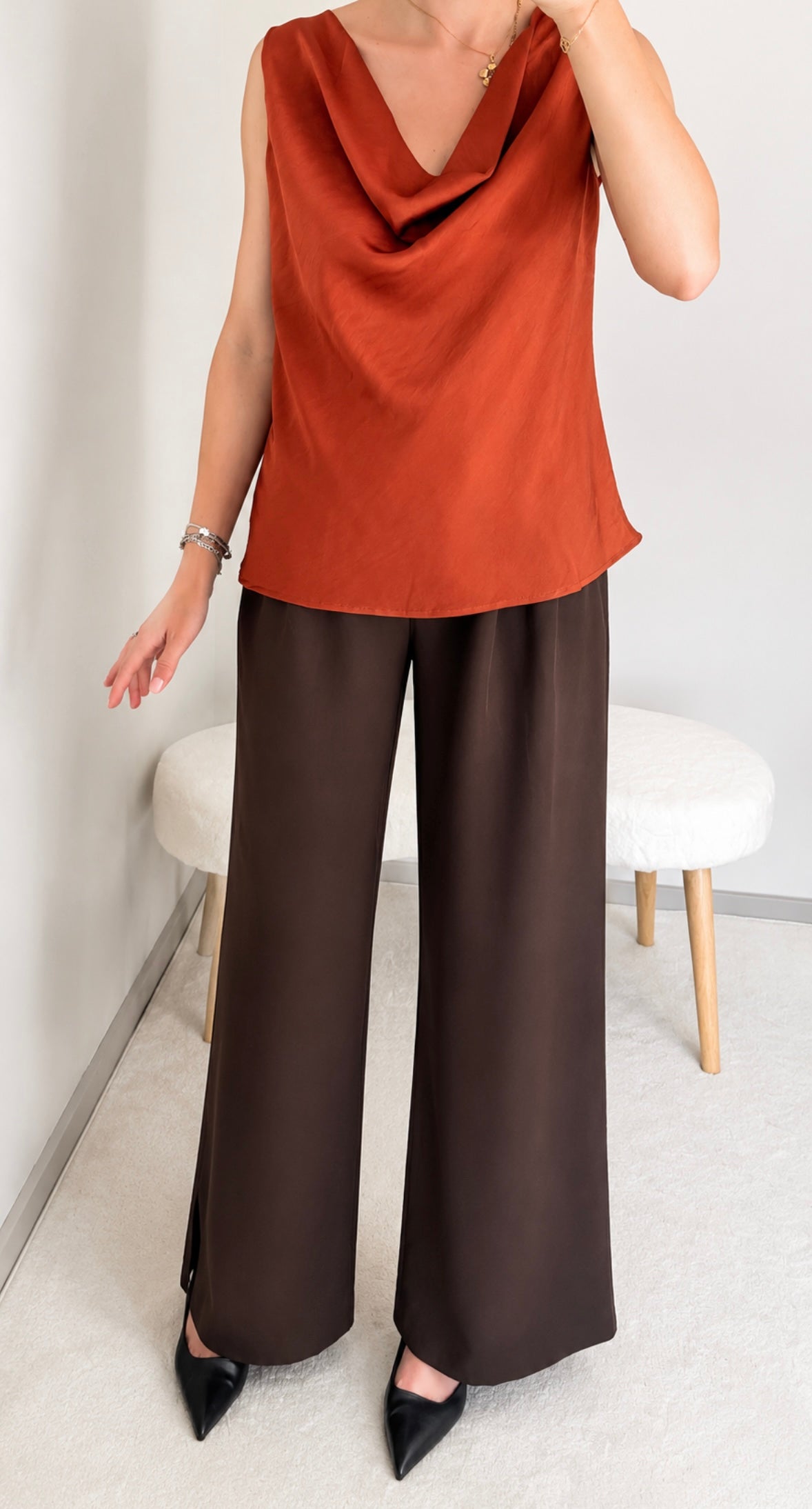 Pantalon choco ceinture léop